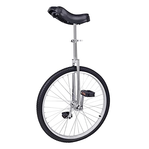 Unicycles : 24-Inch Wheel Unicycle, Height Adjustable, Thick Aluminum Alloy Frame, Large Movable Saddle, Full-Size Nylon Pedal (Black)