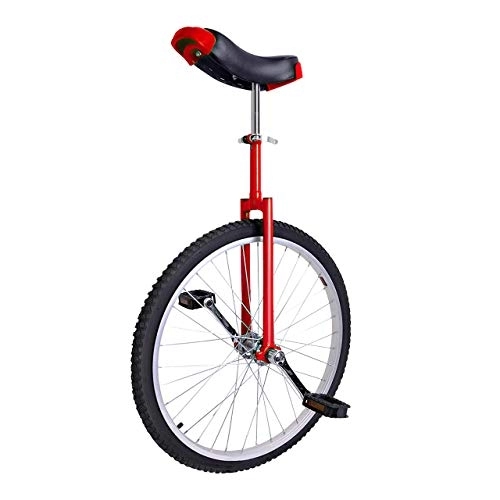 Unicycles : 24-Inch Wheel Unicycle, Height Adjustable, Thick Aluminum Alloy Frame, Large Movable Saddle, Full-Size Nylon Pedal (Red)