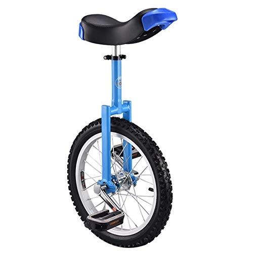 Unicycles : aedouqhr Skidproof Trainers Height Adjustable, Cycling Bike for Kids / Adults, with Comfortable Release Saddle Seat*Stand (Color : Blue, Size : 18inch)