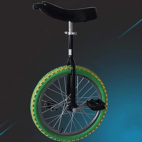 Unicycles : Child / Men Teens / Kids 18inch Colored Wheel Unicycles, Outdoor Exercise Balance Bicycles, with Skidproof Tire& Stand, Height 140-165cm, (Color : Black+Green)