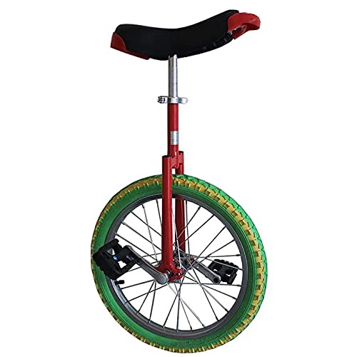 Unicycles : Child / Men Teens / Kids 18inch Colored Wheel Unicycles, Outdoor Exercise Balance Bicycles, with Skidproof Tire& Stand, Height 140-165cm, (Color : RED+Green)