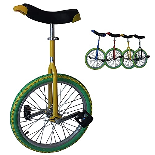 Unicycles : Child / Men Teens / Kids 18inch Colored Wheel Unicycles, Outdoor Exercise Balance Bicycles, with Skidproof Tire& Stand, Height 140-165cm, (Color : Yellow+Green)