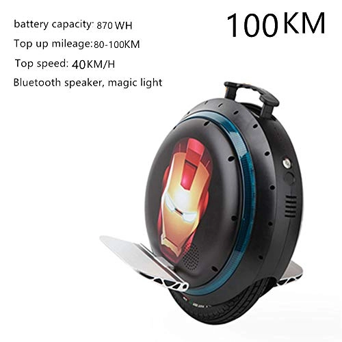 Unicycles : Electric Unicycle: Retractable Handle; App & Bluetooth Speaker Colorful LED Lights, Self-Balancing Electric Scooter, Black, E