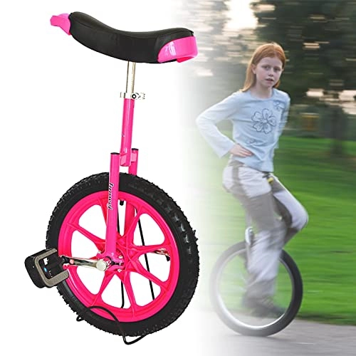 Unicycles : HWBB 16" Inch Wheel Unicycle for Boy / Girl Beginners Riders, Balance Bike with Seat & Parking Rack, Mountain Exercise Balance Fitness Sports (Color : Pink)
