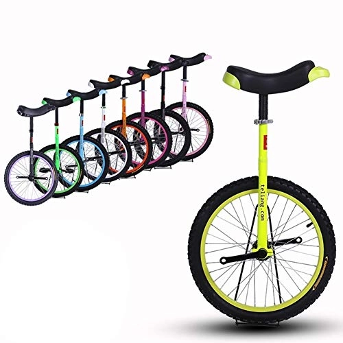 Unicycles : HWF 18 Inch Wheel Unicycle for Kids & Adults, Anti-Skid Alloy Rim Fitness Exercise Pedal Bike with Adjustable Seat, 8 Colors Optional (Color : Yellow, Size : 18 Inch Wheel)