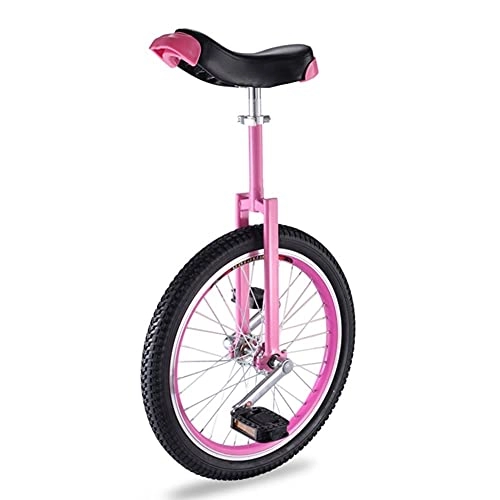 Unicycles : HWF 20 Inch Unicycle for Adults Kids, Steel Frame, One Wheel Balance Exercise Fun Bike for Teens Men Woman Boy Girl, Mountain Outdoor (Color : Pink)
