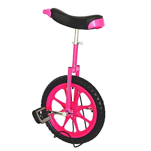 Unicycles : HWF Kids 16-inch Wheel Unicycle with Comfortable Saddle Seat & Rubber Mountain Tire for Balance Exercise Training Road Street Bike Cycling (Color : Pink)