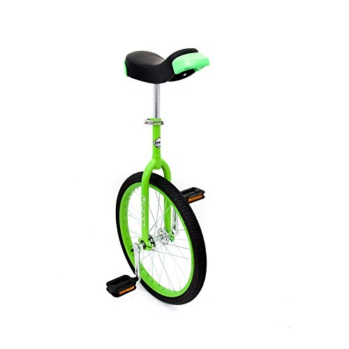 Unicycles : Indy Trainer Kids' Unicycle Green, 20" inch steel frame, 1 speed rounded plastic pedals contoured ergonomic saddle