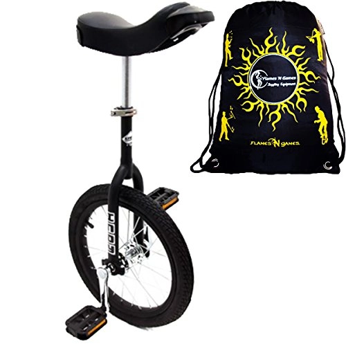 Unicycles : Indy Unicycles 16" Kid's Trainer Unicycle In Black For Kids + Small Adults + Flames N' Games Travel Bag!