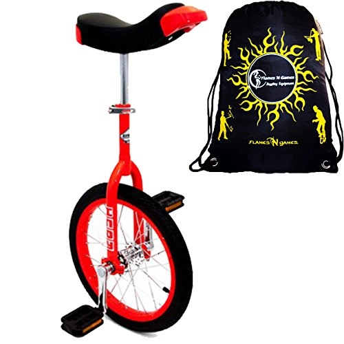 Unicycles : Indy Unicycles 16" Kid's Trainer Unicycle In Red For Kids + Small Adults + Flames N' Games Travel Bag!