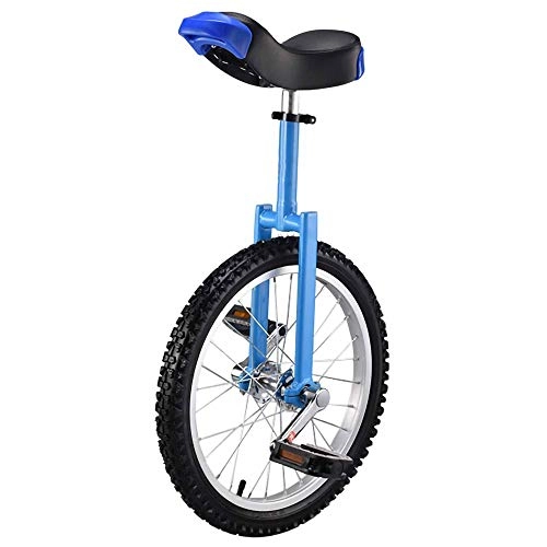Unicycles : Kids' Unicycle, Height Adjustable Skidproof Mountain Tire Wheel Trainer Unicycles with Free Stand Contoured Ergonomic Saddle / 18 inch / Blue