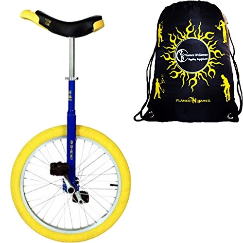 Unicycles : Qu-Ax Unicycles 20" Luxus Kid's Trainer Unicycle In Blue For Young Adults + Flames N' Games Travel Bag!