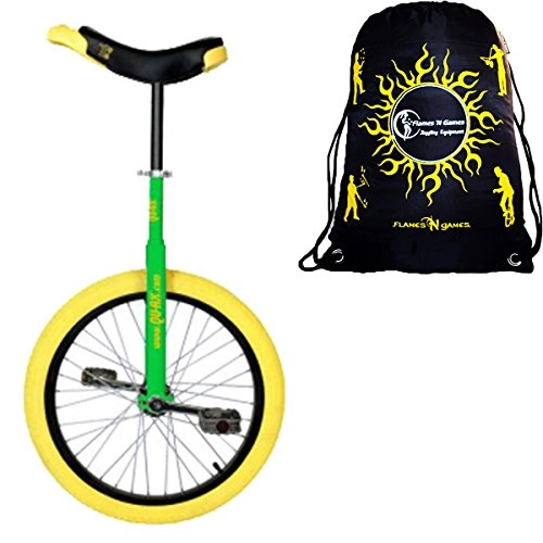 Unicycles : Qu-Ax Unicycles 20" Luxus Kid's Trainer Unicycle In Green For Young Adults + Flames N' Games Travel Bag!