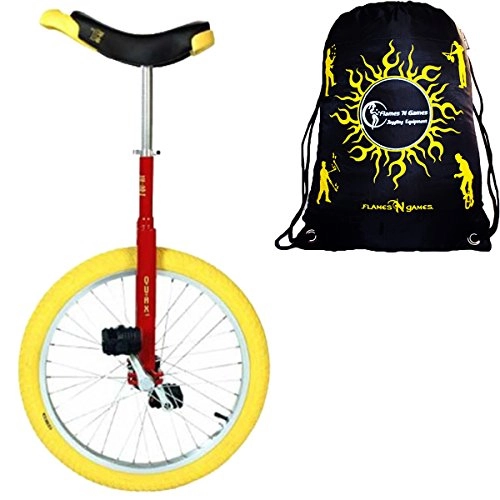 Unicycles : Qu-Ax Unicycles 20" Luxus Kid's Trainer Unicycle In Red For Young Adults + Flames N' Games Travel Bag!