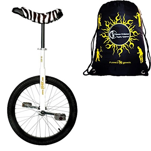 Unicycles : Qu-Ax Unicycles 20" Luxus Kid's Trainer Unicycle In White For Young Adults + Flames N' Games Travel Bag!