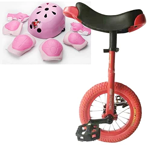 Unicycles : Small 12 Inch Wheel Unicycle for Beginners Kids, Adjustable Height Mountain Cycling Bike Unicycles with a Set of Protective Gear (Color : Red, Size : Blue Protective Gear)