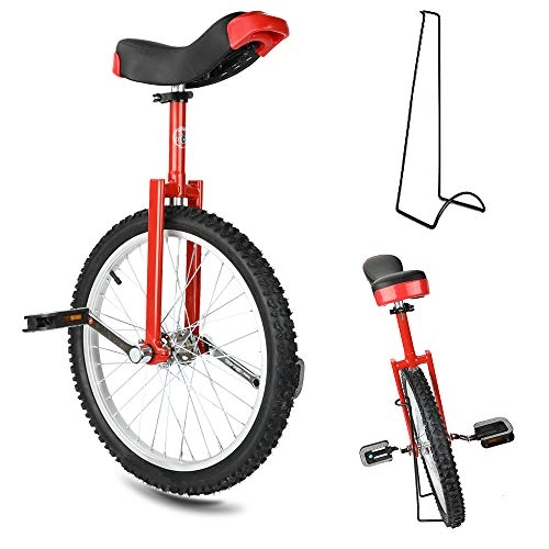 Unicycles : Triclicks 20" Wheel Trainer Unicycle Height Adjustable Skidproof Mountain Tire Balance Cycling Exercise, With Unicycle Stand, Wheel Unicycle For Beginners / Professionals / Kids / Adult - Red
