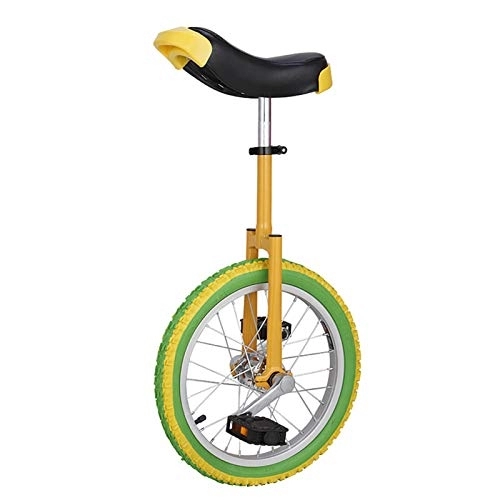Unicycles : Unicycle 16" Wheel Trainer Unicycle, Height Adjustable Skidproof Mountain Tire Balance Cycling Exercise, With Flat Shoulder Standard Fork (Color : Yellow-Green)