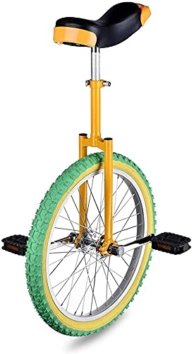 Unicycles : Unicycles 16 / 18 / 20 Inch for Adults Kids, Strong Manganese Steel Frame, , Uni Cycle, One Wheel Bike for Adults Kids Men Teens Boy Rider, Mountain Outdoor (Green-Yellow) ( Size : 18 Inch )