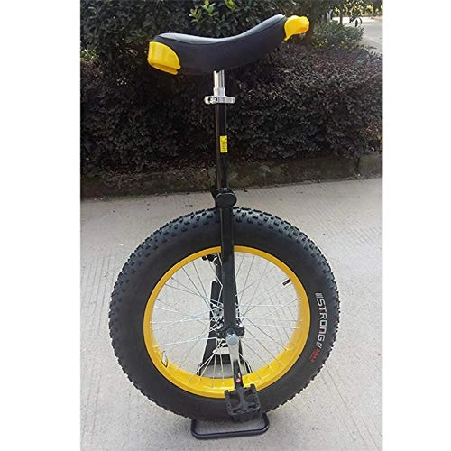 Unicycles : Unicycles Extra Wide Thick Fat Tire 20" Wheel for Tall Teen / Adults, Perfect Starter Uni, Adjustable Seat Bike for Self Balancing Exercise (Color : Yellow+black)