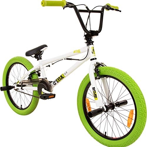 BMX : 20' BMX deTOX Freestyle Kinder Neu Anfänger ab 130 cm, 7 J., Farbe:weiss / grün