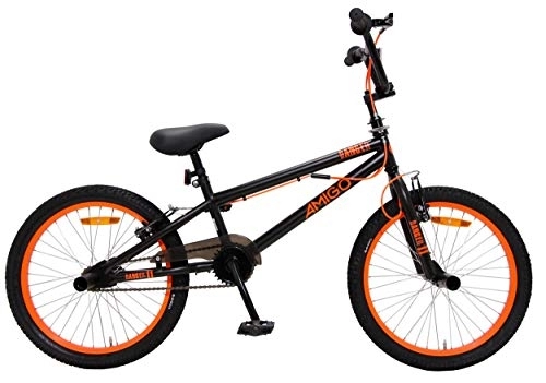 BMX : Amigo Danger - BMX Fahrrad - 20 Zoll - Freestyle - mit Handbremsen, 360° Rotor und 4 Pegs - ab 5-8 Jahre - Schwarz / Orange