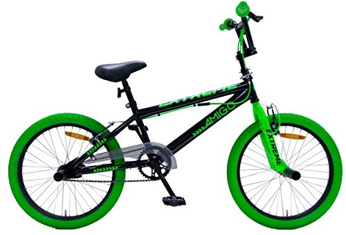 BMX : Amigo Extreme - Kinderfahrrad für Jungen - 20 Zoll - mit Handbremsen und Lenkerpolster - BMX Fahrrad - ab 5-9 Jahre - Schwarz / Grün