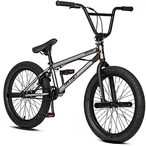 BMX : AVASTA 20 Inch Kids Bike Freestyle BMX Fahrräder für 6-14 Jahre alte Jungen und Anfänger mit 4 Pegs, grau