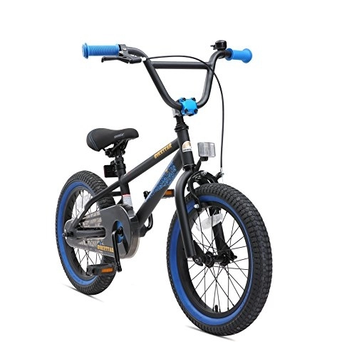 BMX : BIKESTAR Kinderfahrrad für Mädchen und Jungen ab 4-5 Jahre | 16 Zoll Kinderrad Kinder BMX Freestyle | Fahrrad für Kinder Schwarz & Blau | Risikofrei Testen