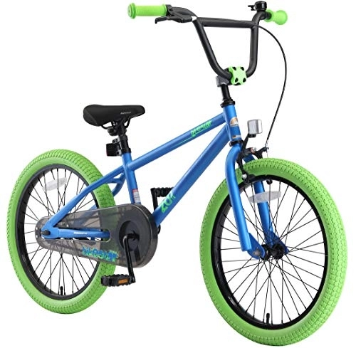 BMX : BIKESTAR Kinderfahrrad für Mädchen und Jungen ab 6-7 Jahre | 20 Zoll Kinderrad Kinder BMX Freestyle | Fahrrad für Kinder Blau & Grün | Risikofrei Testen