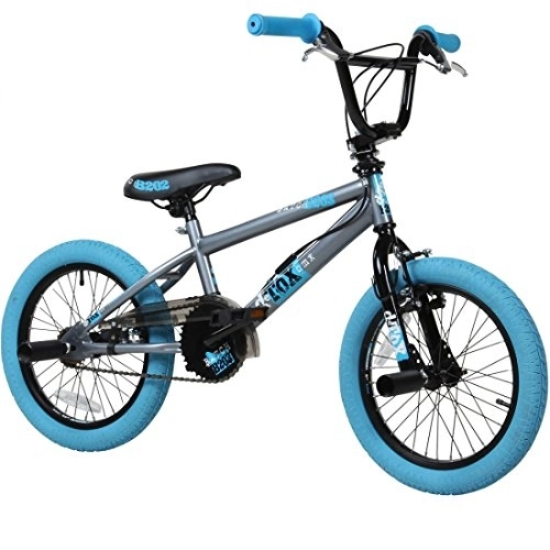 BMX : deTOX 16 Zoll BMX Freestyle Kinder BMX Anfänger ab 115 cm 5J, Farbe:grau / blau