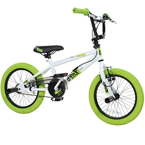 BMX : deTOX 16 Zoll BMX Freestyle Kinder BMX Anfänger ab 115 cm 5J, Farbe:Weiss / grün