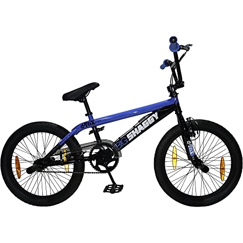 BMX : deTOX Big Shaggy BMX für Mädchen Jungen 145 cm mit 4 Pegs und 360° Rotor, Einsteiger Fahrrad 20 Zoll Kinder Jugendliche Unisex mit Bremsen und Kettenschutz (schwarz / blau)