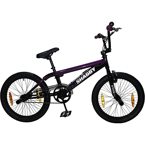BMX : deTOX Big Shaggy BMX für Mädchen Jungen 145 cm mit 4 Pegs und 360° Rotor, Einsteiger Fahrrad 20 Zoll Kinder Jugendliche Unisex mit Bremsen und Kettenschutz (schwarz / lila)