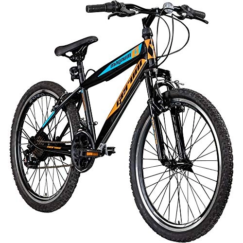 BMX : Jugendfahrrad 24 Zoll Mountainbike Fahrrad 24" Geroni Magnum Hardtai MTB Jugend (schwarz / orange / blau, 36 cm)