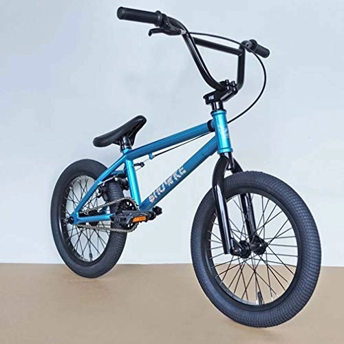 BMX : LJLYL BMX Bike 16-Zoll-Freistil für Kinder - Jungen und Mädchen, Anfänger bis Fortgeschrittene, Räder aus Aluminiumlegierung, Rahmen und Vorderradgabel aus Kohlenstoffstahl, 25X9T-Getriebe, Blau