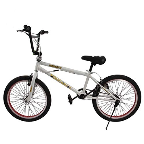 BMX : LJLYL BMX Bikes 20 Zoll Kid Adults mit geruchlosen Gummigriffen, Stahlkette, verstellbarem Sitz, erweitertem BMX-Lenker, Rahmen aus kohlenstoffhaltigem Stahl, Weiß