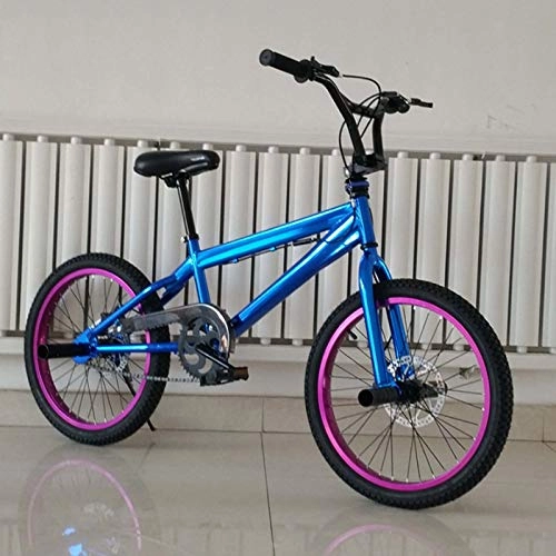 BMX : LJLYL BMX-Fahrrad für Jugendliche und Erwachsene, Rahmen aus Kohlenstoffstahl, 20-Zoll-Doppelschicht-Aluminiumlegierungsräder, Scheibenbremsen vorne und hinten, Blau, A