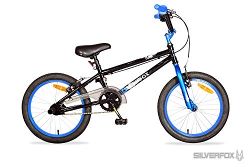 BMX : SilverFox Jungen / Chidrens Schwarz / Blau Plank 18Inch BMX Freestyle Fahrrad - Gemischte - Schwarz / Blau, 18-Inch