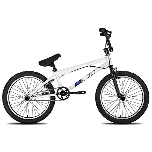 BMX : Zhangxiaowei 20 Zoll Freestyle Stahl Fahrrad für Zwei Instrumente für Erwachsene Kinder Radfahren Jungen und Mädchen weiß Bike 20 Zoll, Weiß