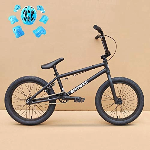 BMX : ZZD BMX Kid's Bike, 18-Zoll-U-förmiges Fahrrad aus Kohlenstoffstahl mit 25-Tonnen-Kettenblatt und 9-Tonnen-Freilauf für Kinder zwischen 120 und 140 Jahren, Schwarz