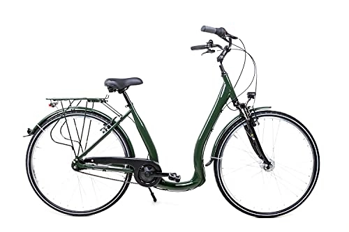 City : 28 Zoll Aluminium City Bike Tiefeinsteiger Fahrrad Shimano 7 Gang Nexus LED dunkelgrün