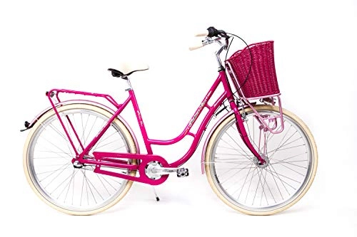 City : 28 Zoll Damen Retro Fahrrad City Bike Shimano 3 Gang Nabendynamo Gel Korb pink RH 54cm