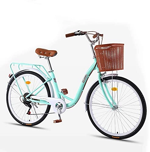 City : 7-Gang Womens Comfort Bikes Beach Cruiser Bike, Rahmen aus kohlenstoffhaltigem Stahl, vorderer Korb, Gepäckträger, klassisches Retro-Fahrrad für Erwachsene, C, 26in