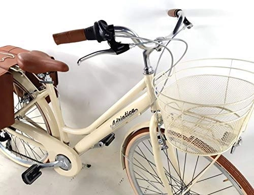 City : Adriatica Fahrrad Citybike 28″ Damen Aluminium Schaltknauf 6 Geschwindigkeit + Papierkorb und Taschen - Color Beige