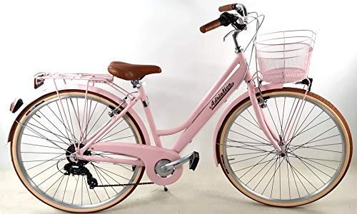 City : Adriatica Fahrrad Damen Aluminium “Retroshorts” 28″ mit Schaltung + Korb Vorderseite Überzogen / Rosa