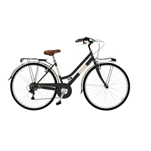 City : Airbici 603AC Damenfahrrad Citybike 28 Zoll | Fahrrad Damen Retro Cityräder City Bike 6-Gang, Stahlrahmen, Schutzbleche, LED-Licht und Gepäckträger | Fahrrad für Mädchen und Damen (Schwarz)
