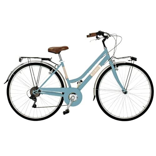 City : Airbici Damenfahrrad Citybike 28 Zoll | Fahrrad Damen Retro Cityräder City Bike 6-Gang, Stahlrahmen, Schutzbleche, LED-Licht und Gepäckträger | Fahrrad für Mädchen und Damen (Blau)