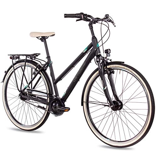 City : Airtracks Damen City Fahrrad 28 Zoll Citybike CI.2820L Trekking Bike Cityrad Shimano Nexus 7 Gang Nabenschaltung Nabendynamo Schwarz Matt - 52cm für Körpergröße 175-185cm