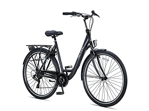 City : ALTEC Metro | Damenfahrrad 28 Zoll 55 cm Cityräder Stahlrahmen Aliminum Felgen Shimano 7 Gänge Fahrrad für Mädchen, Jungen, Herren und Damen City Bike (Schwarz)